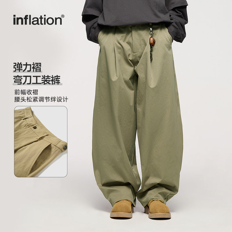INF Elastic pleated scimitar Japanese tailoring pants