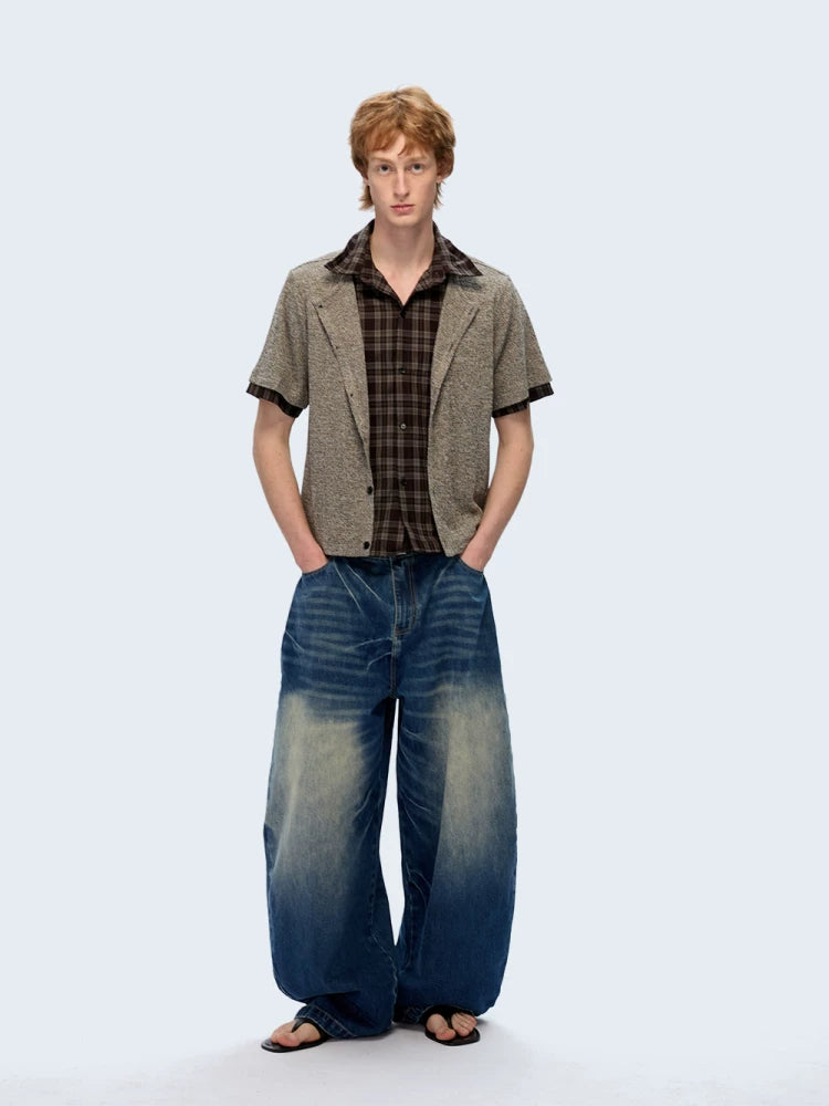 TZ Killer Stitching Double Neck Contrasting Plaid Shirt