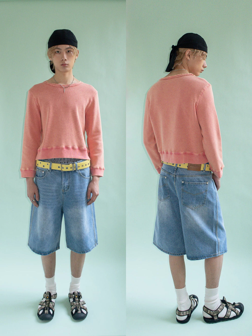 FUNKYFUN Waffle Loose Short Sweater
