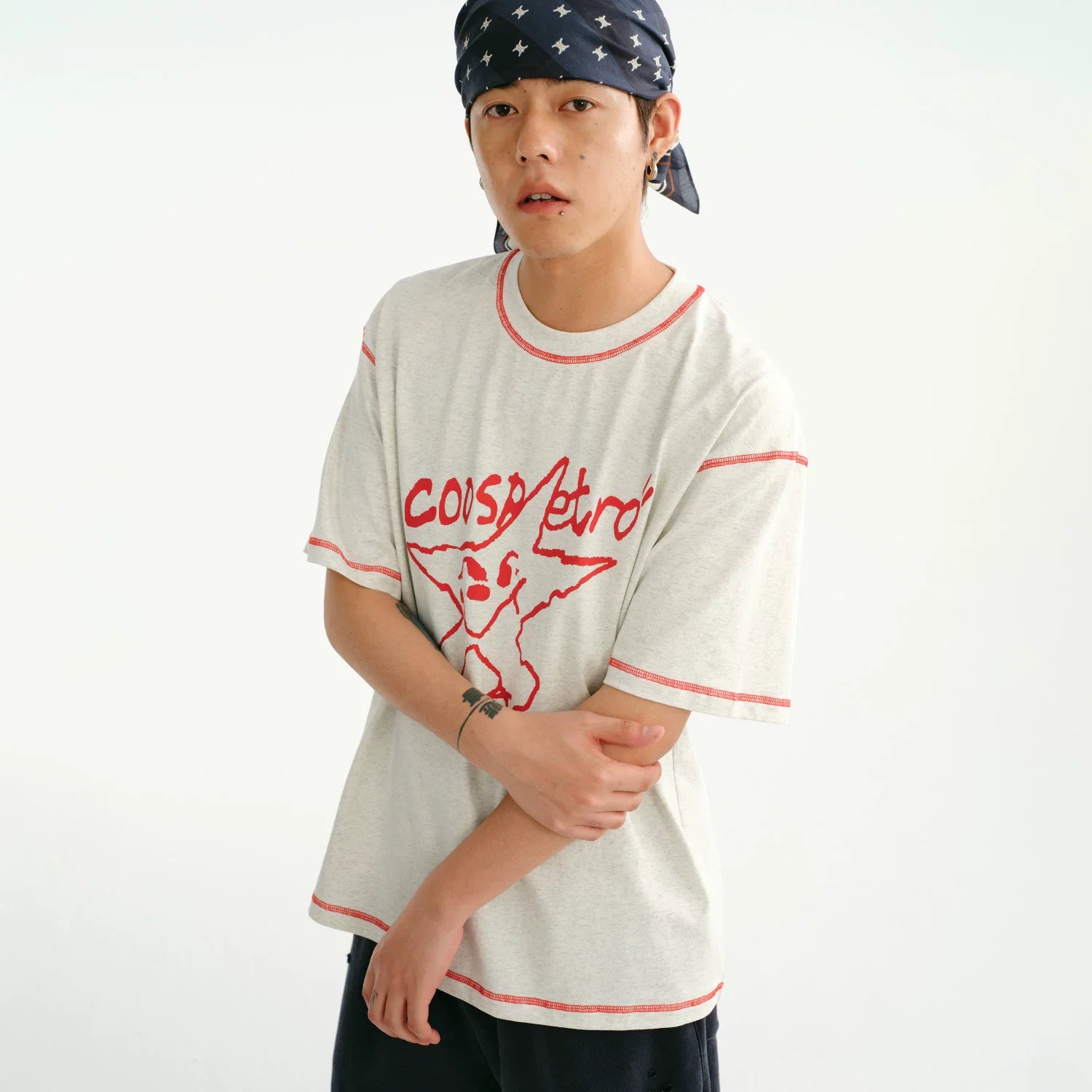 CoosRetro Retro Contrasting Bright Line Loose Tee
