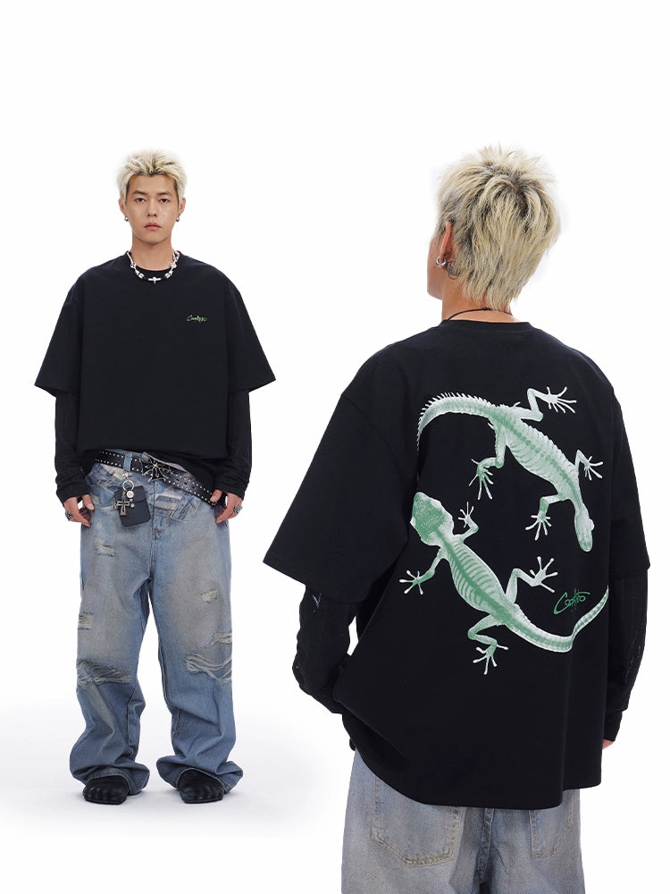 CoosRetro Retro Back Gecko Print Logo Tee