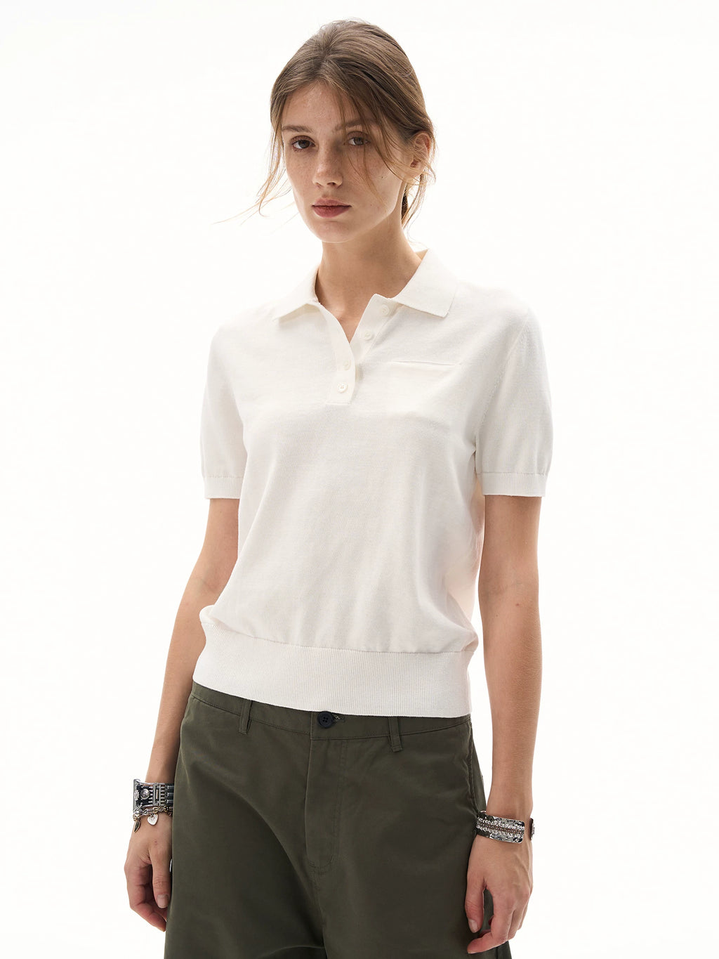 MADWITCH Retro Old Money Wind Polo Collar Knitted Tee