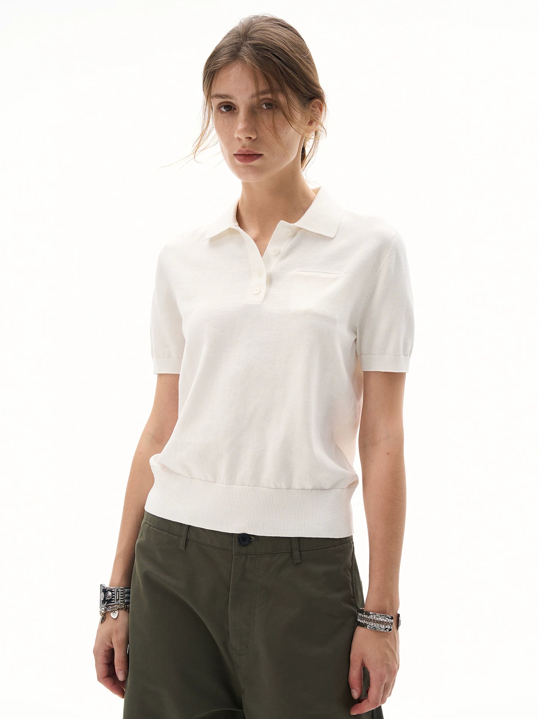MADWITCH Retro Old Money Wind Polo Collar Knitted Tee