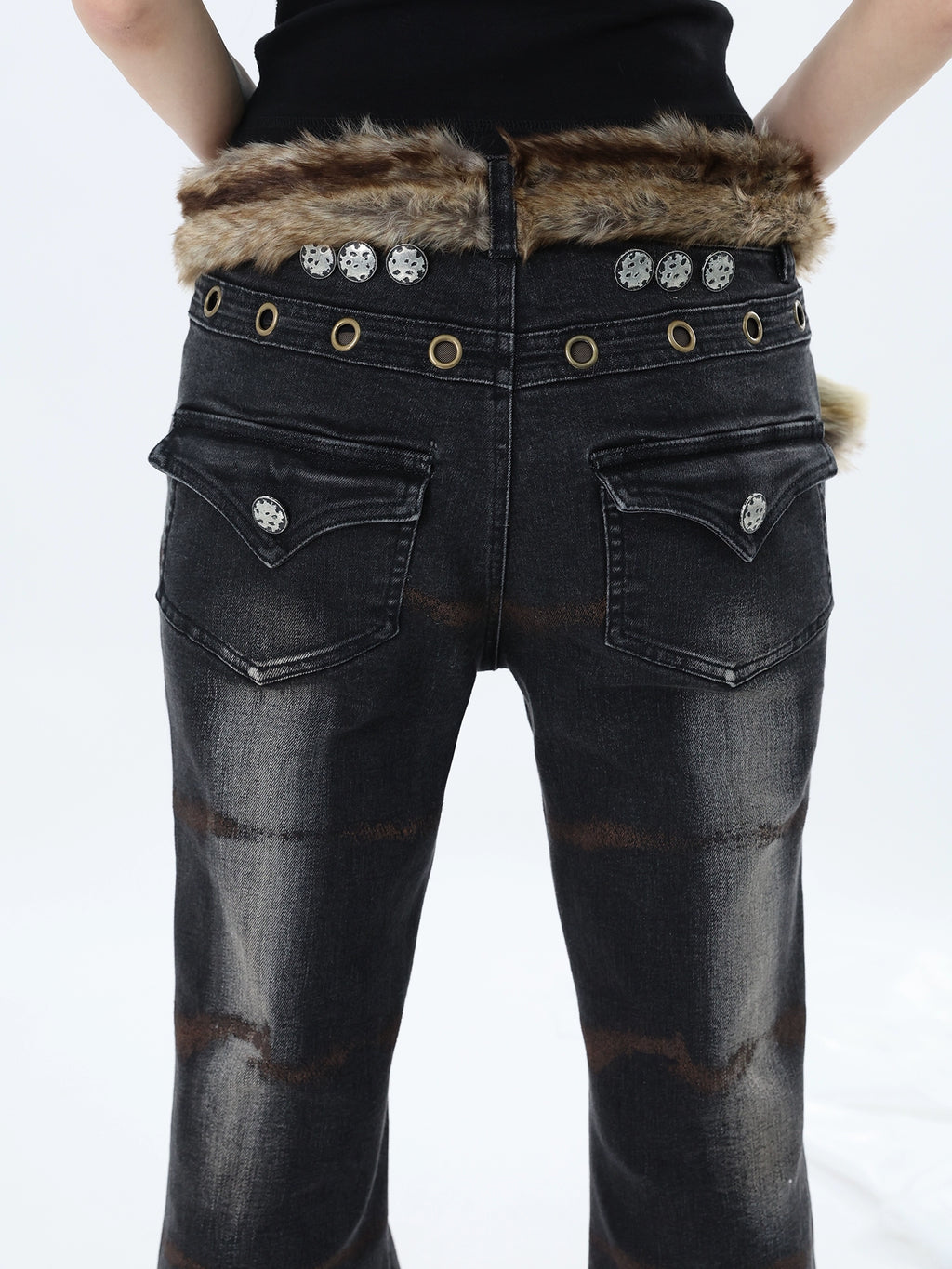 FUZZYKON Ripple Print Stretch Horn Jeans