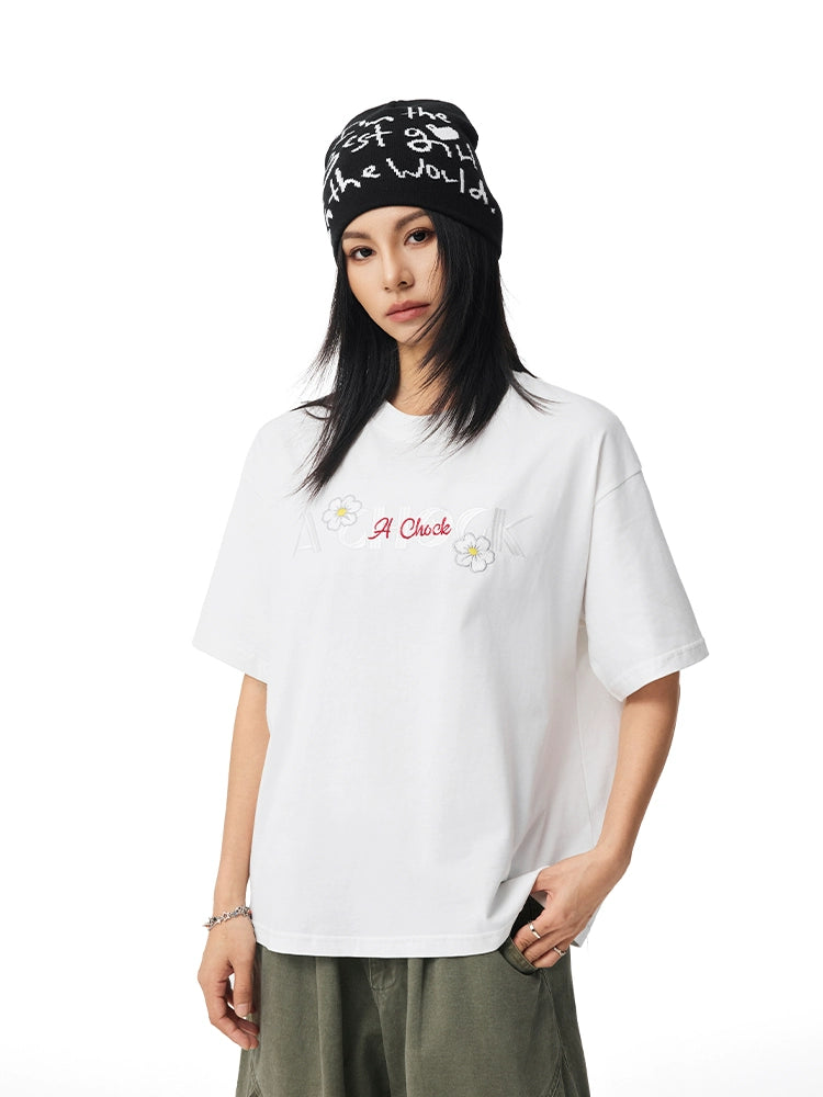 Achock Casual Flower Embroidery Tee