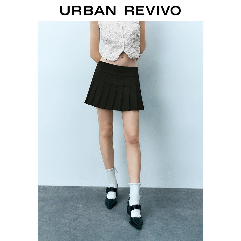 URBAN REVIVO Age-reducing College Short A-shaped Pleated Skirt