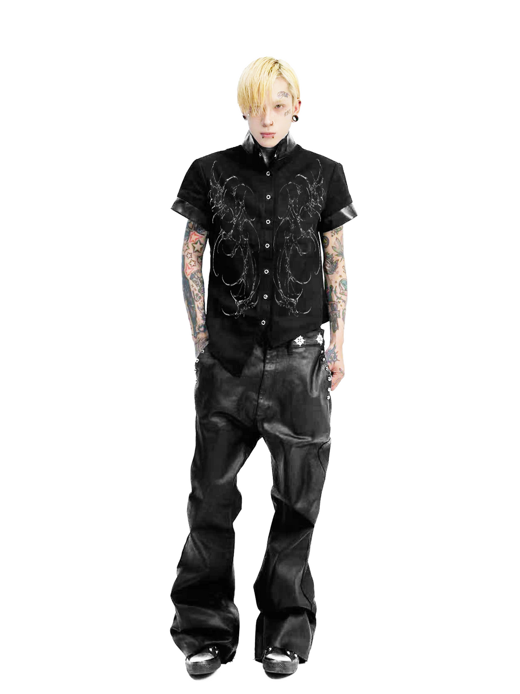 DETW Leather Slim Shaped Stand-up Collar Tee