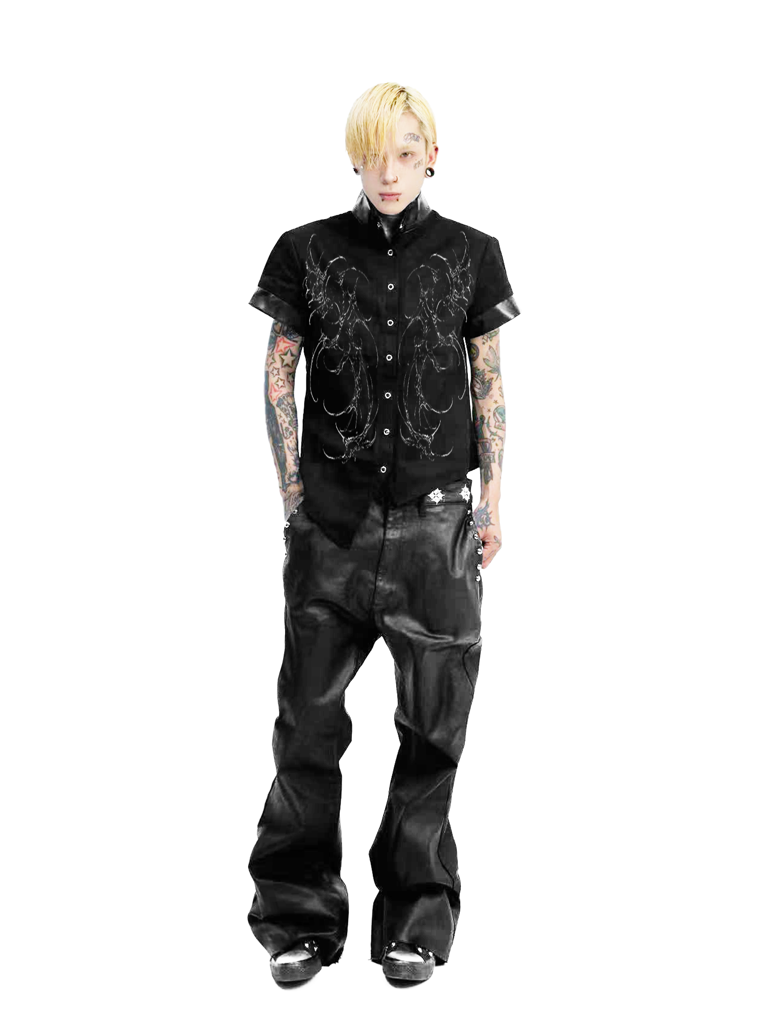 DETW Leather Slim Shaped Stand-up Collar Tee