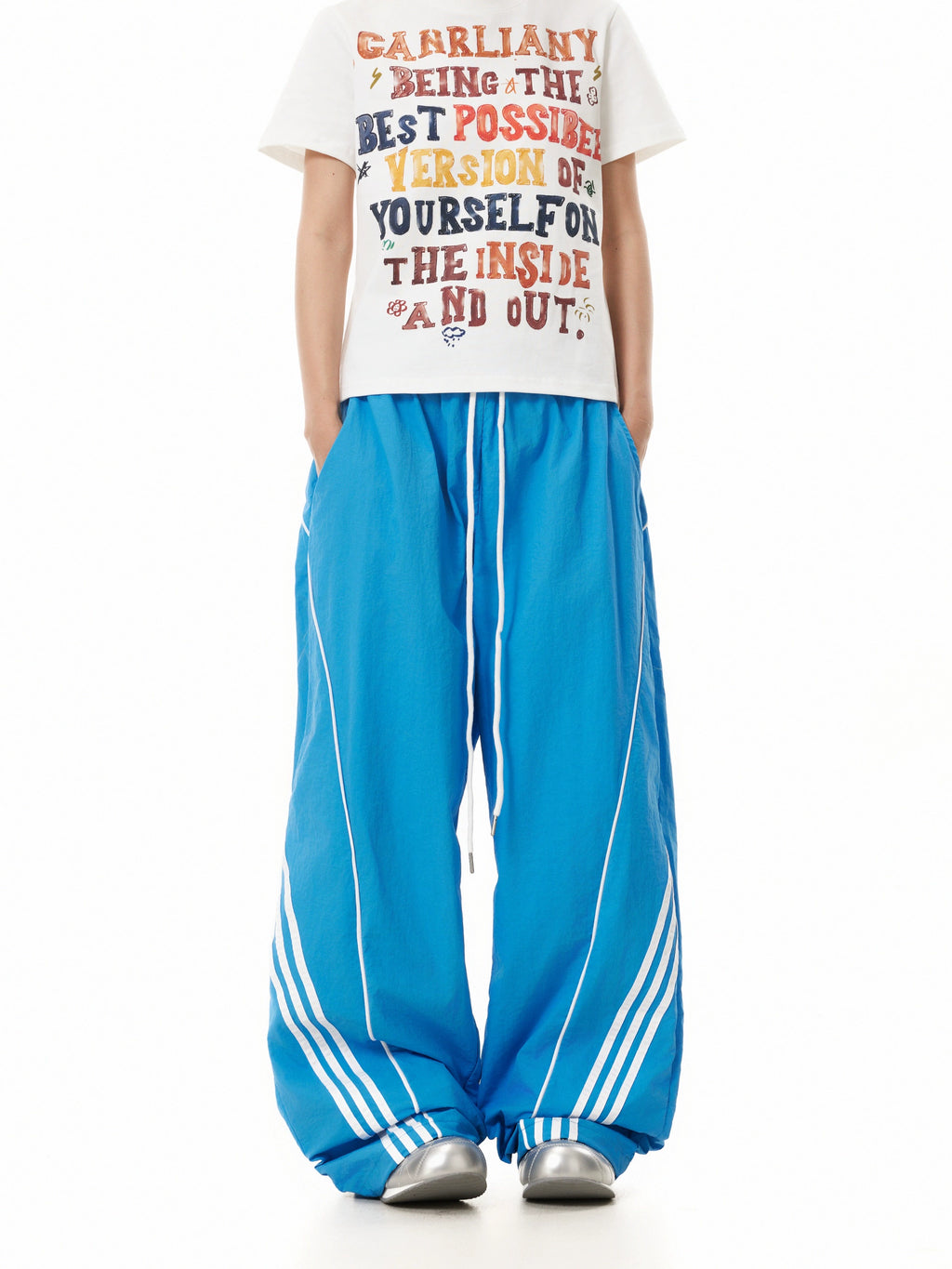 BTSG Retro Three-bar Stitching Loose Wide-leg Sweatpants