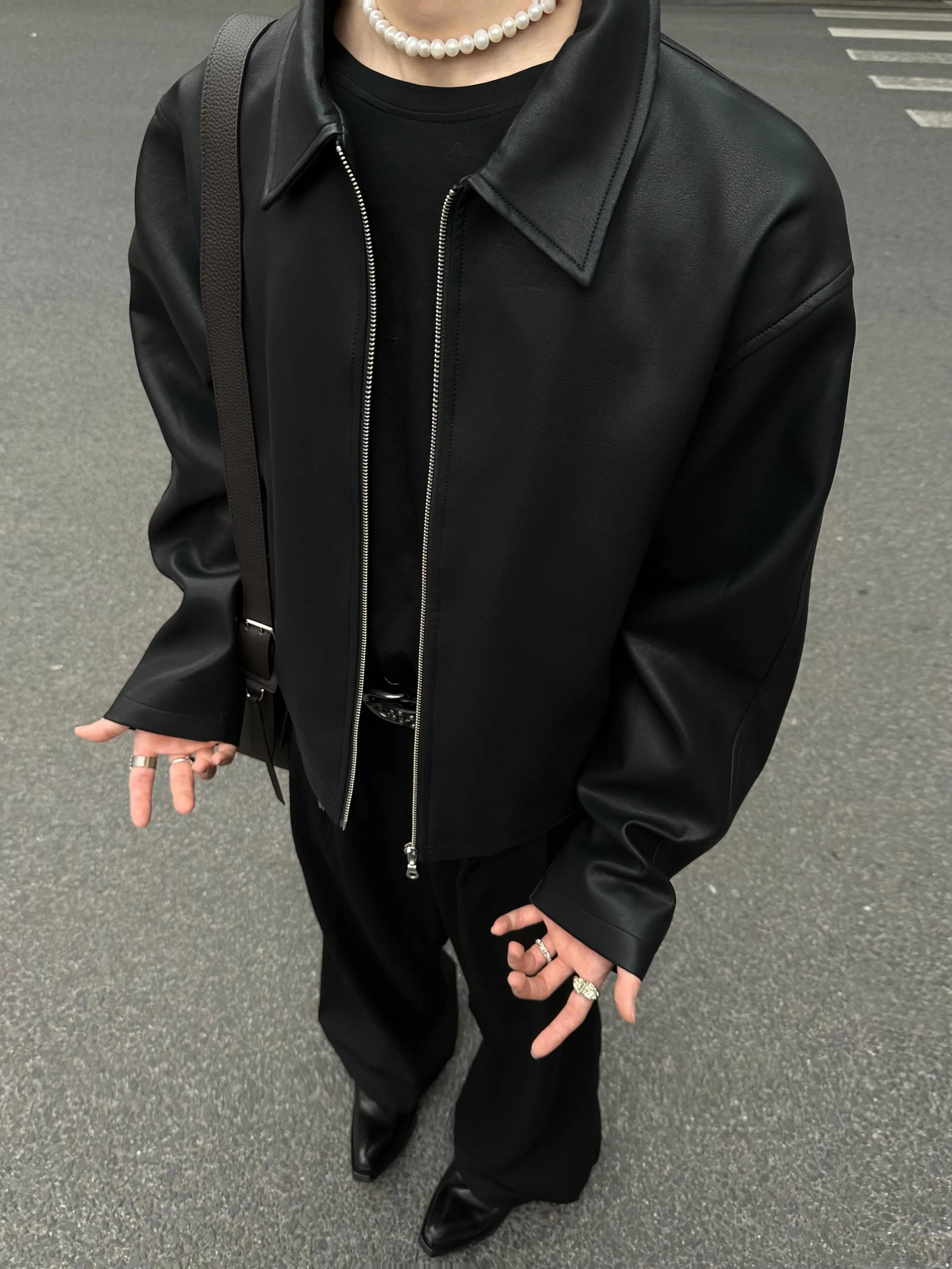 INTENT PU Leather Short Wide Leather Jacket