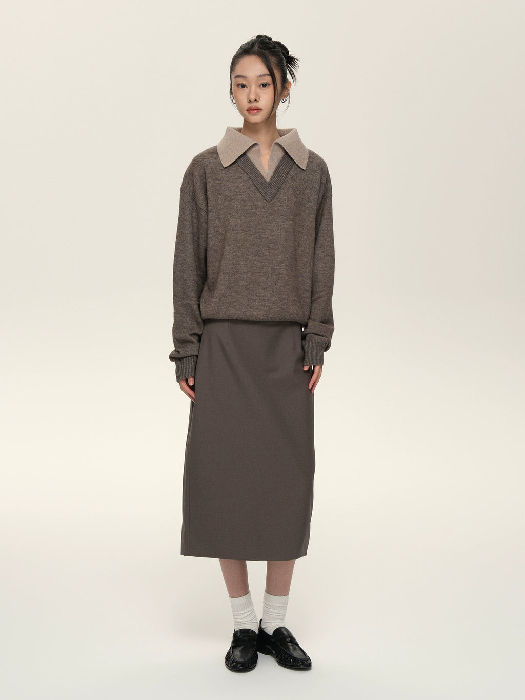 Set for Life V-neck Lapel Color Matching Thin Long-sleeved Sweater