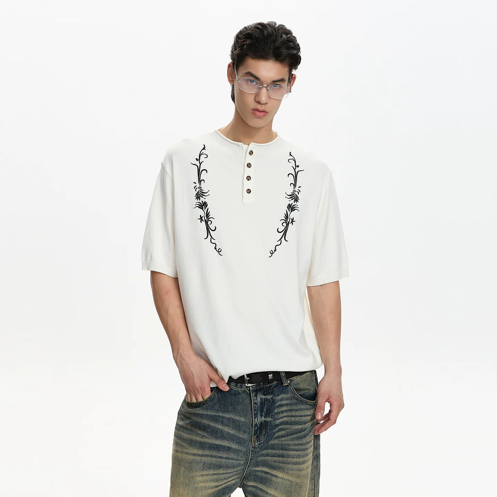A PUEE Vintage Floral Embroidery Knitted Tee