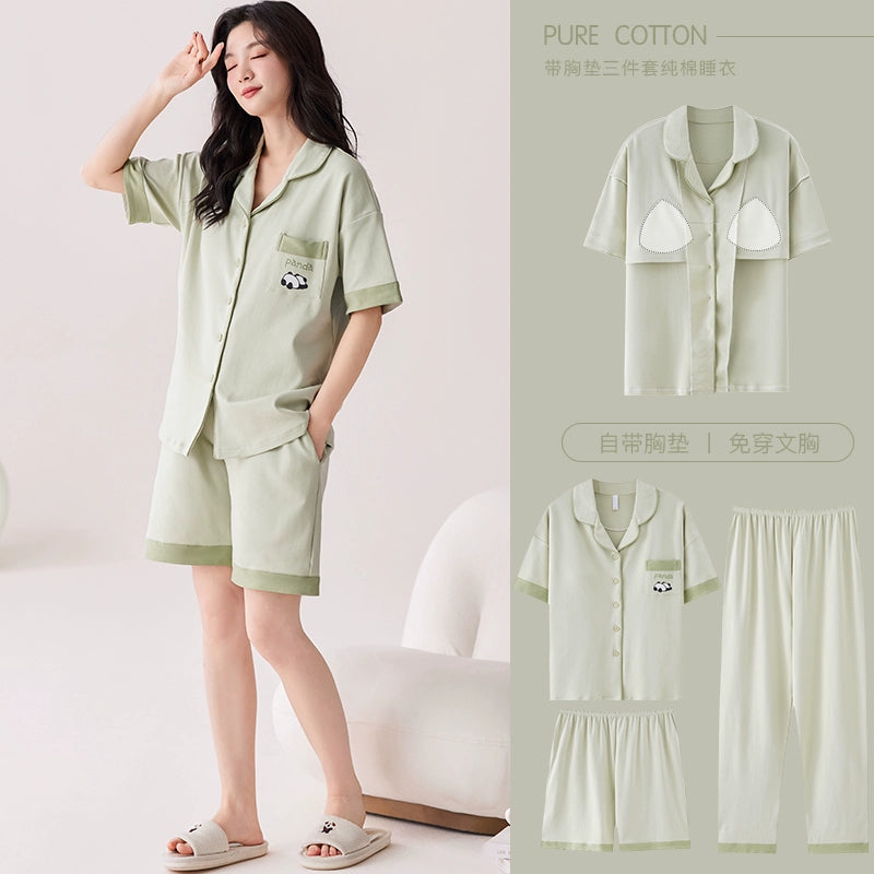 Urban Butterfly with Chest Pad Long Sleeve Three-piece Set Loungewear