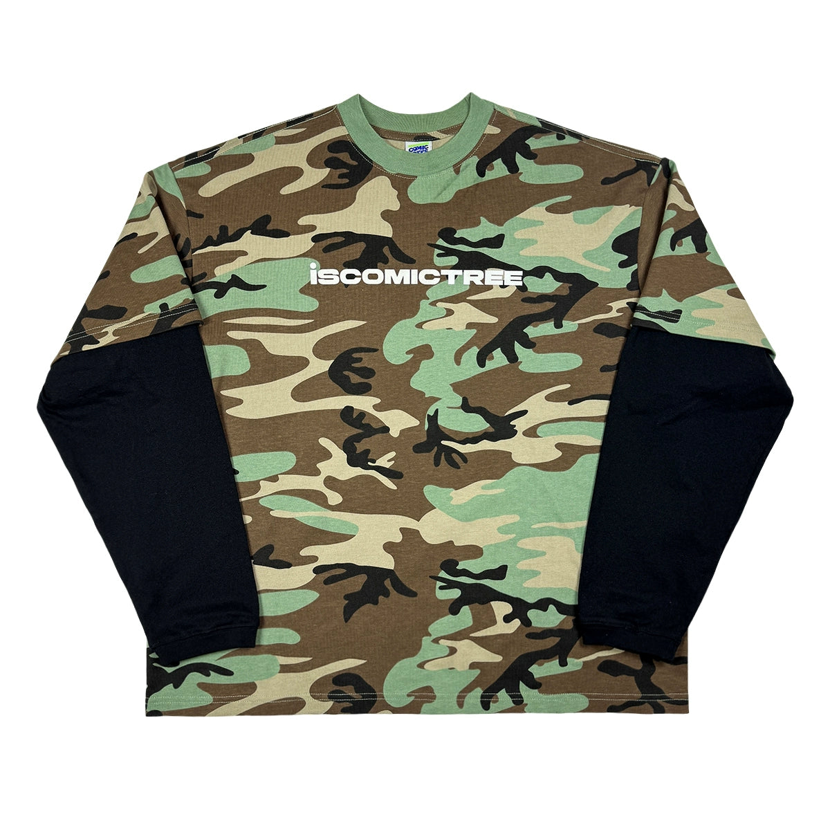 ComicTree Camouflage Stitching Fake Two-piece Letter Long Sleeve