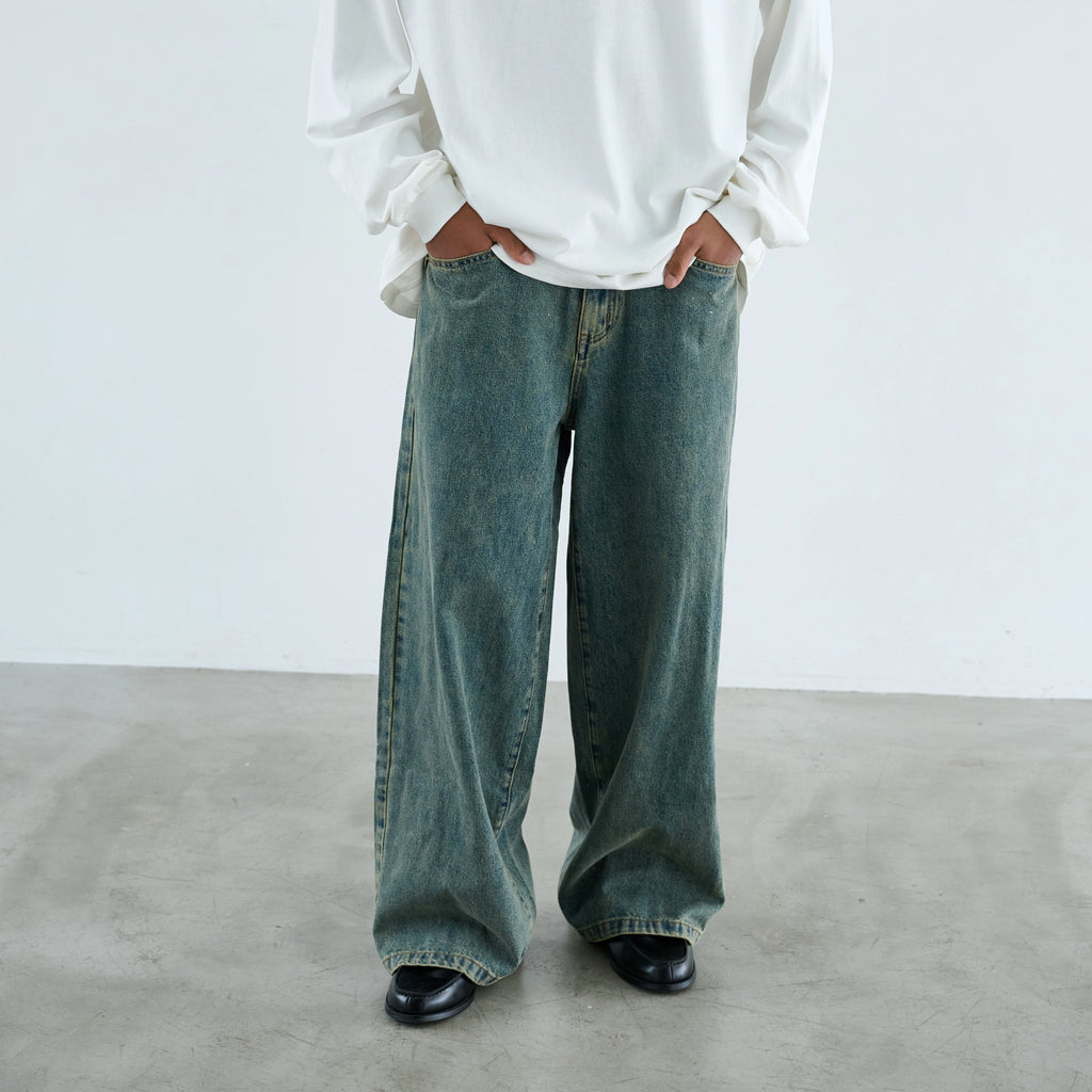 Anniehall Yellow Mud Rust Old A-shaped Loose Jeans