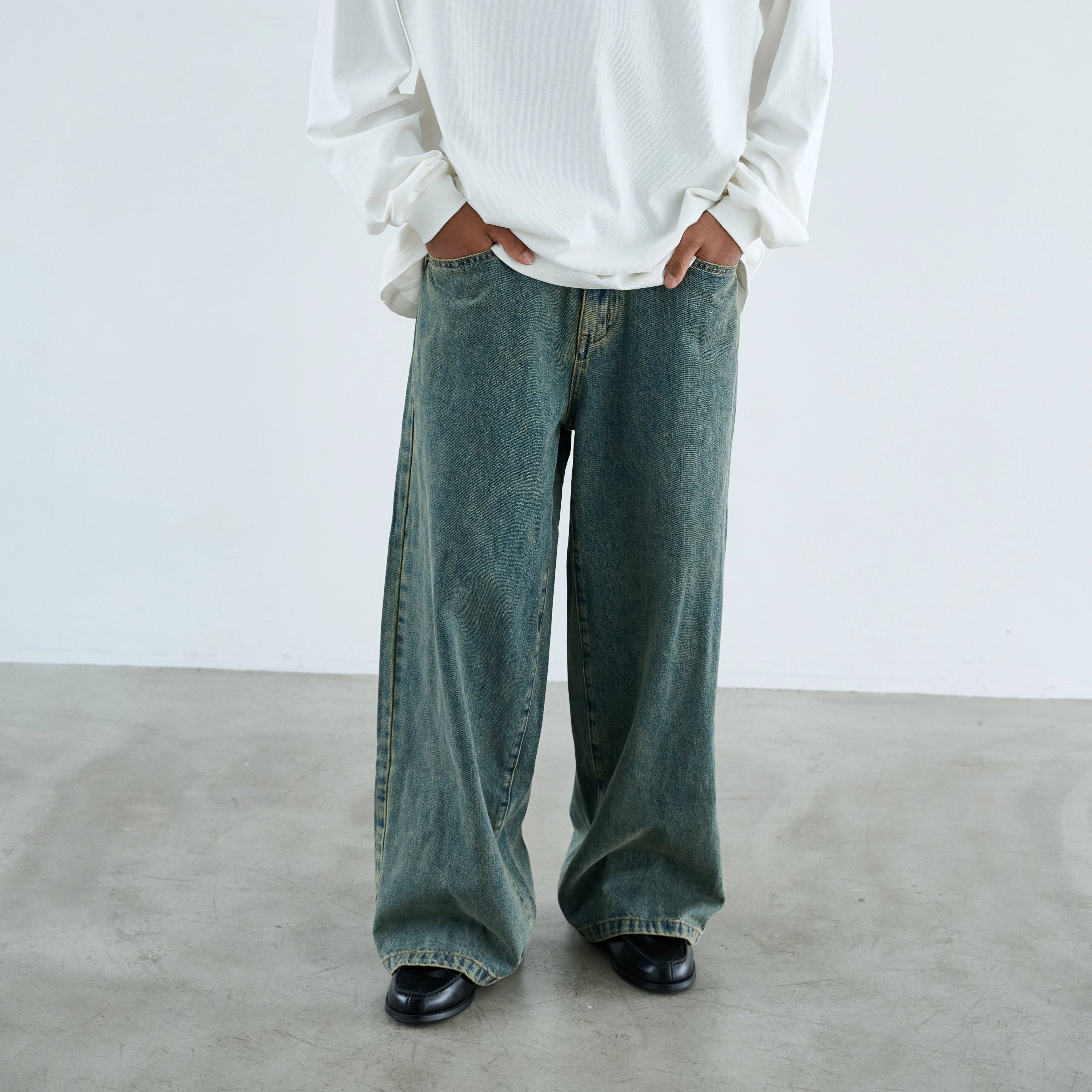 Anniehall Yellow Mud Rust Old A-shaped Loose Jeans