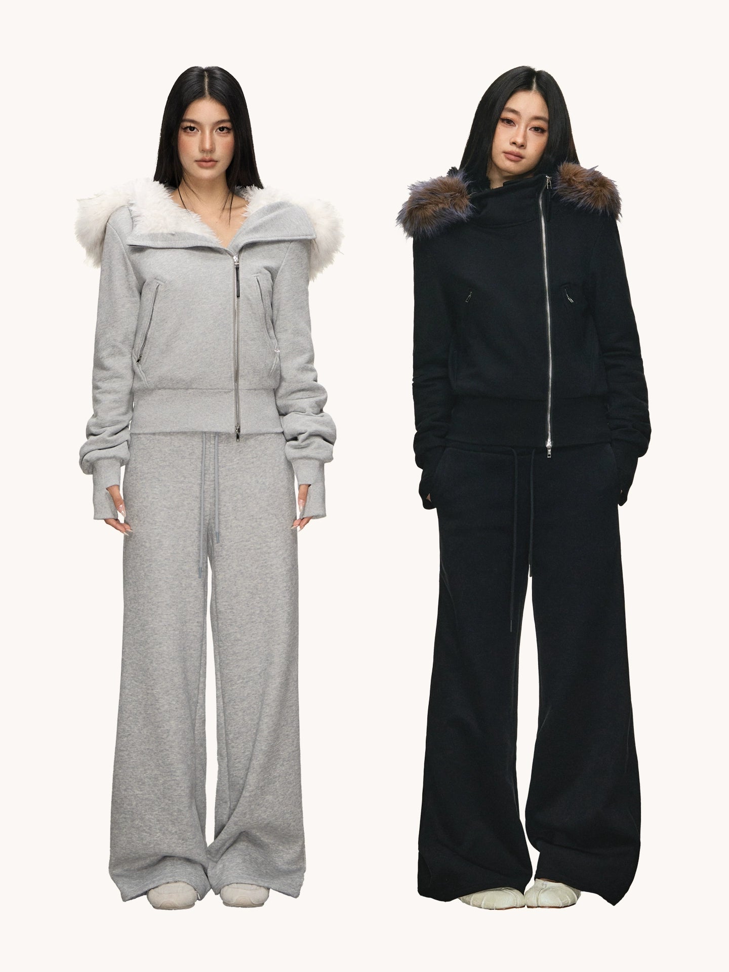 Anna Aneae Fur Collar Thickened Thermal Sweater Set