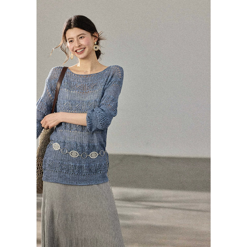 TYANG Round Neck Hollow Light and Loose Long Sleeves