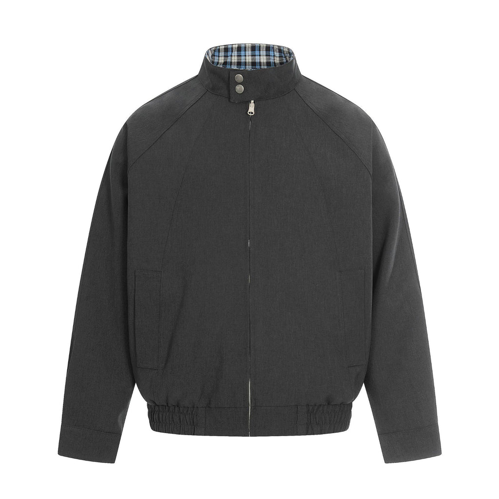11KN Retro Plaid Double-sided Wear Contrasting Color Stand-up Collar Jacket