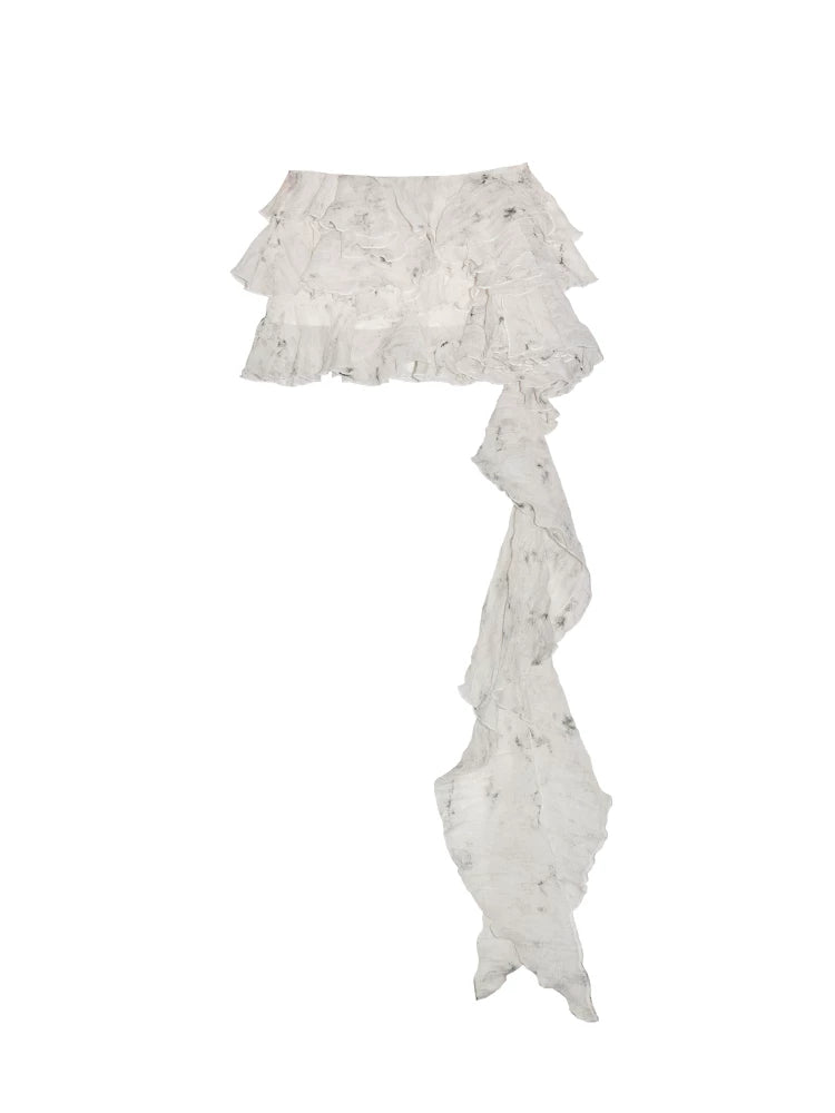 JNYLON Vintage Ruffle Edge Irregular Half Skirt