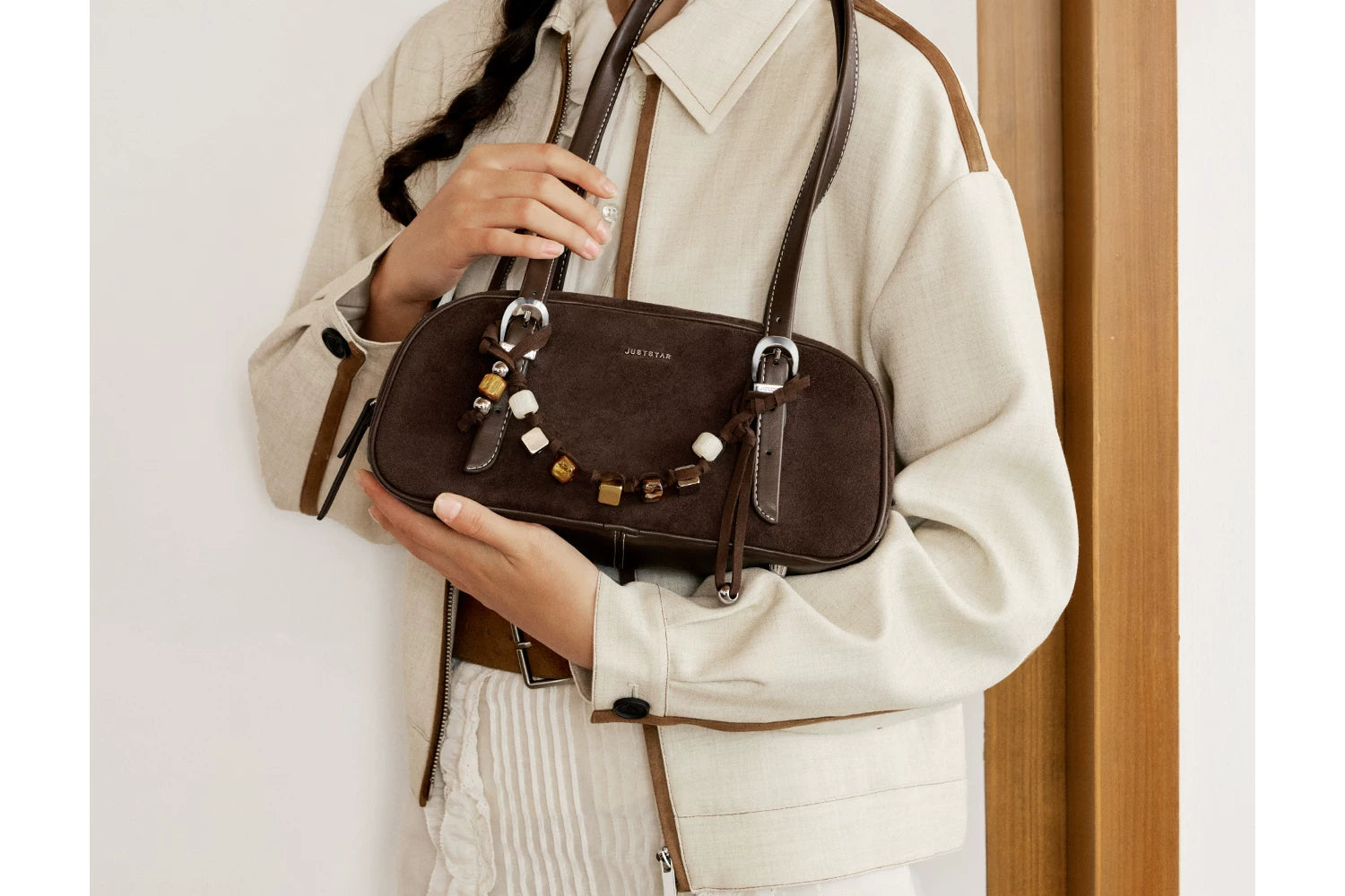 JUST STAR Suede Shoulder Armpit Bag