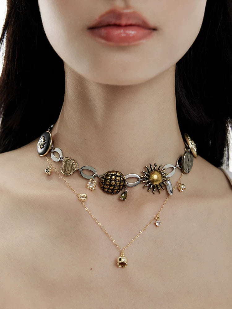 NO SOLUTION Sunset Design Stacked Necklace Retro Necklace