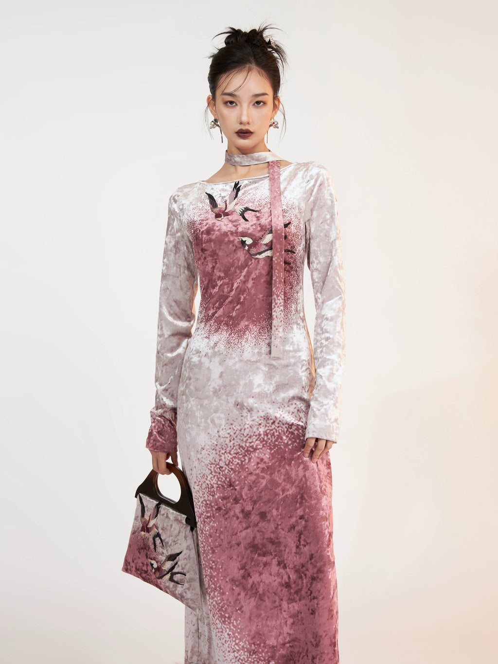 Eidolon Grain Velvet Print Christmas Embroidered Dress
