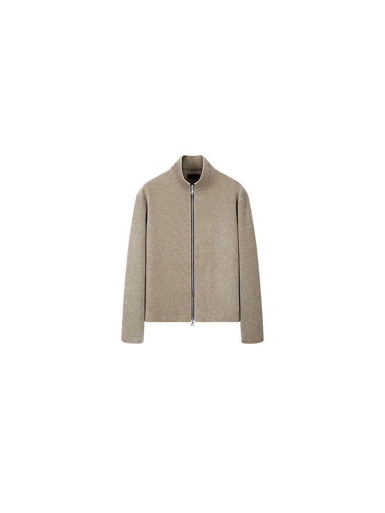 PLUS NO LOGO Striped Double Zipper Turtleneck Jacket