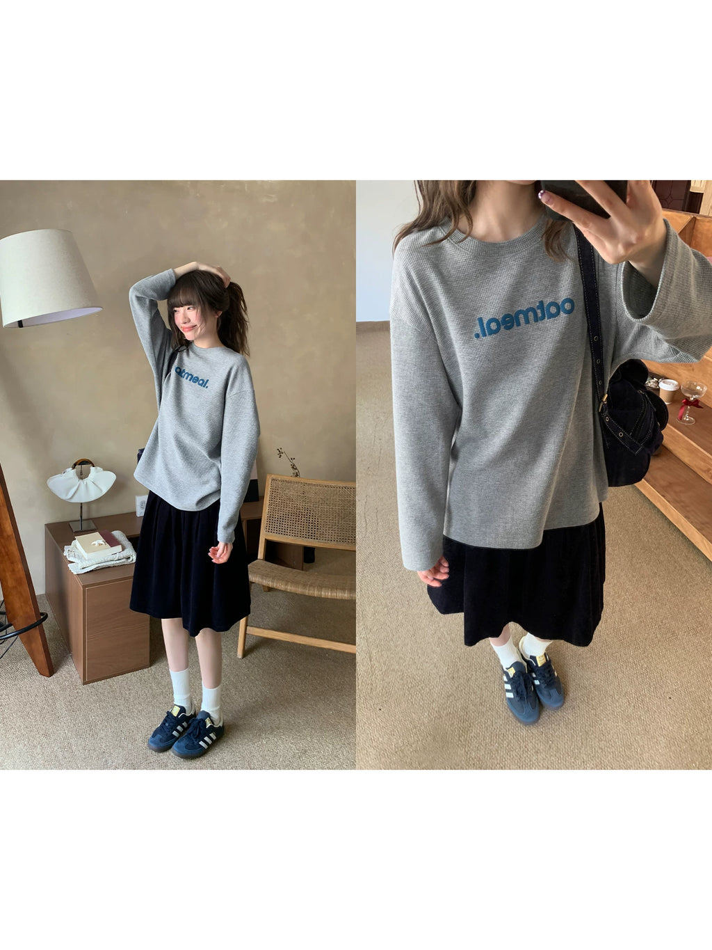 Kano Letter Foam Printed Waffle Long Sleeve