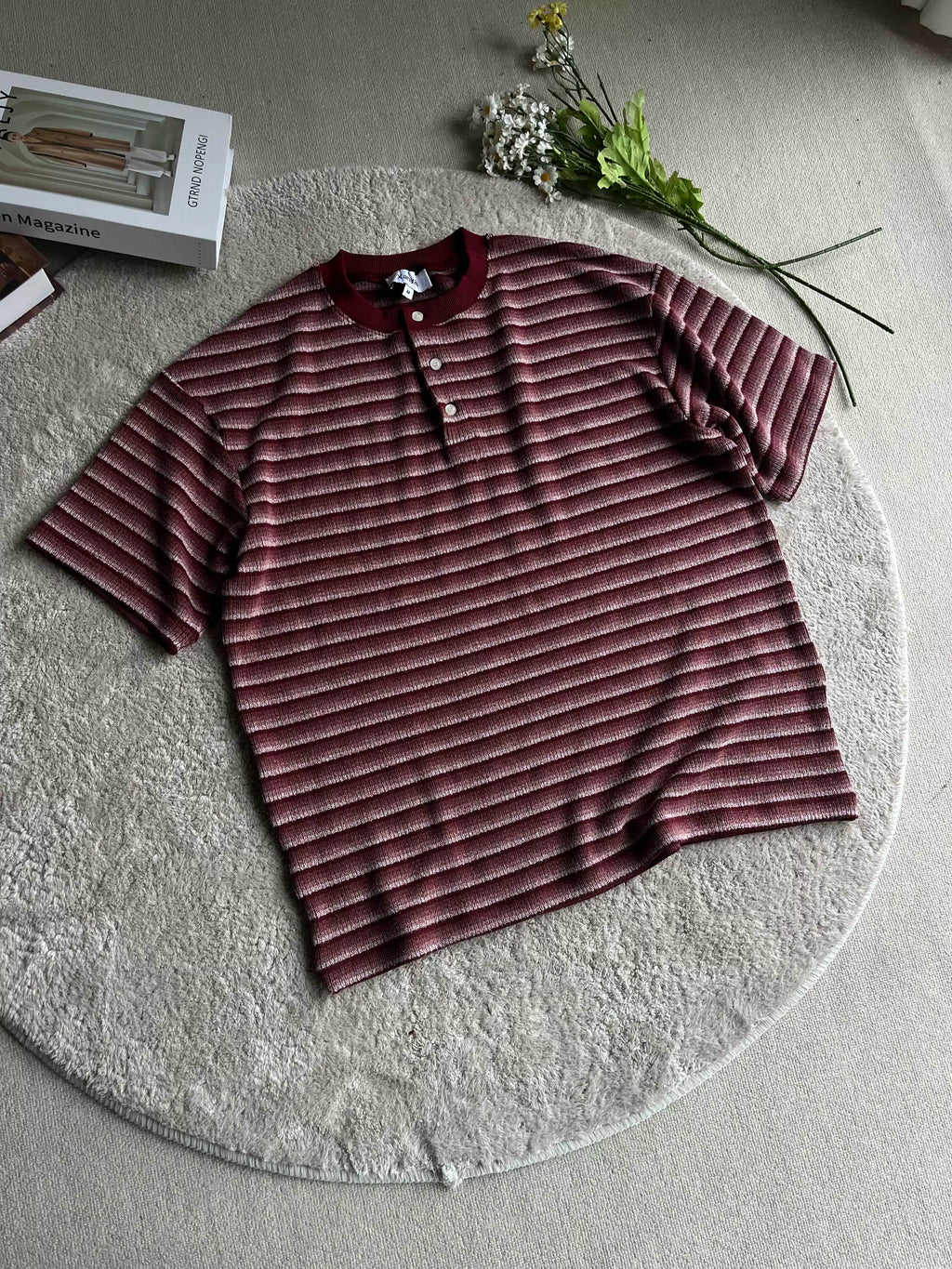 Xanvas Stripes Gradual Change Henry Collar Tee