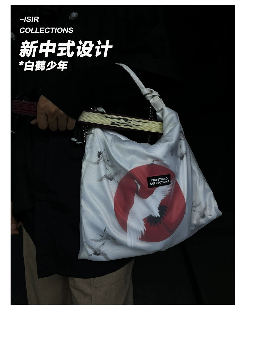 ISIR New Chinese White Crane Youth Splicing Sunset Messenger Bag