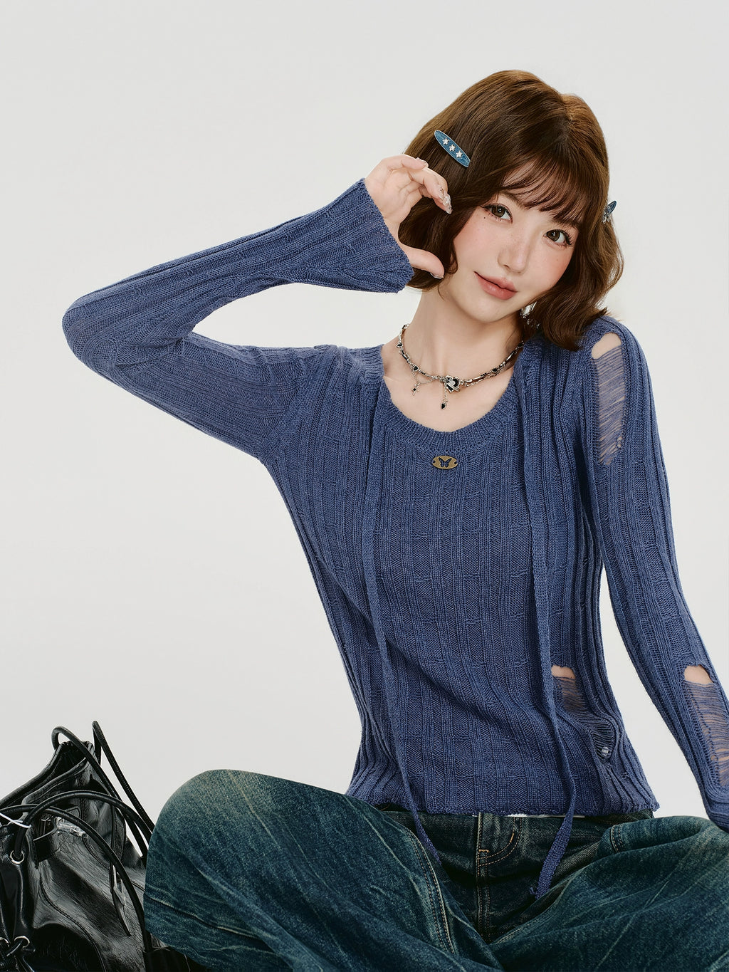 Girlyhalo Vintage Ripped Knitted Sweater