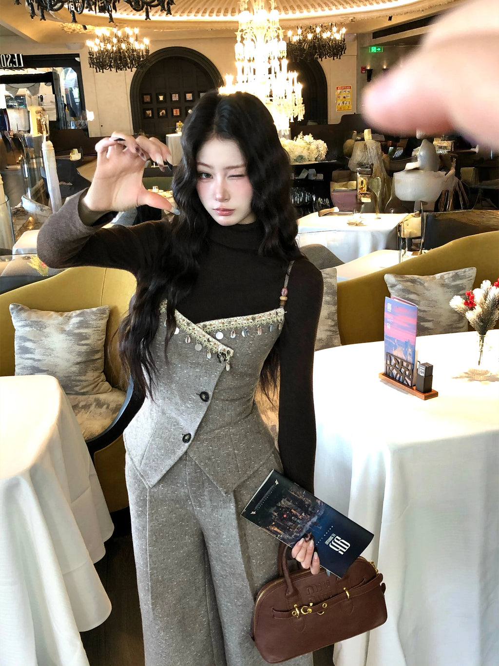 Barb Chill Lace Vest Suit Wide Leg Pants Suit