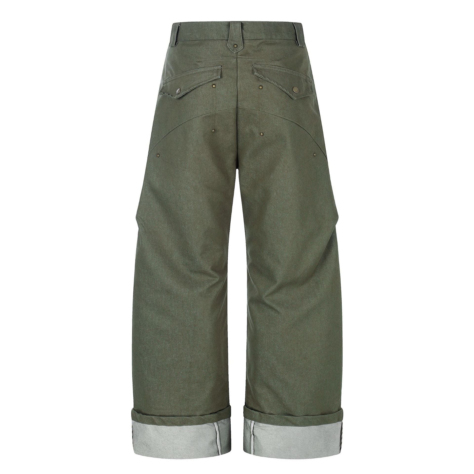 11KN Retro Loose Contrasting Color Flanged Wide-leg Pants