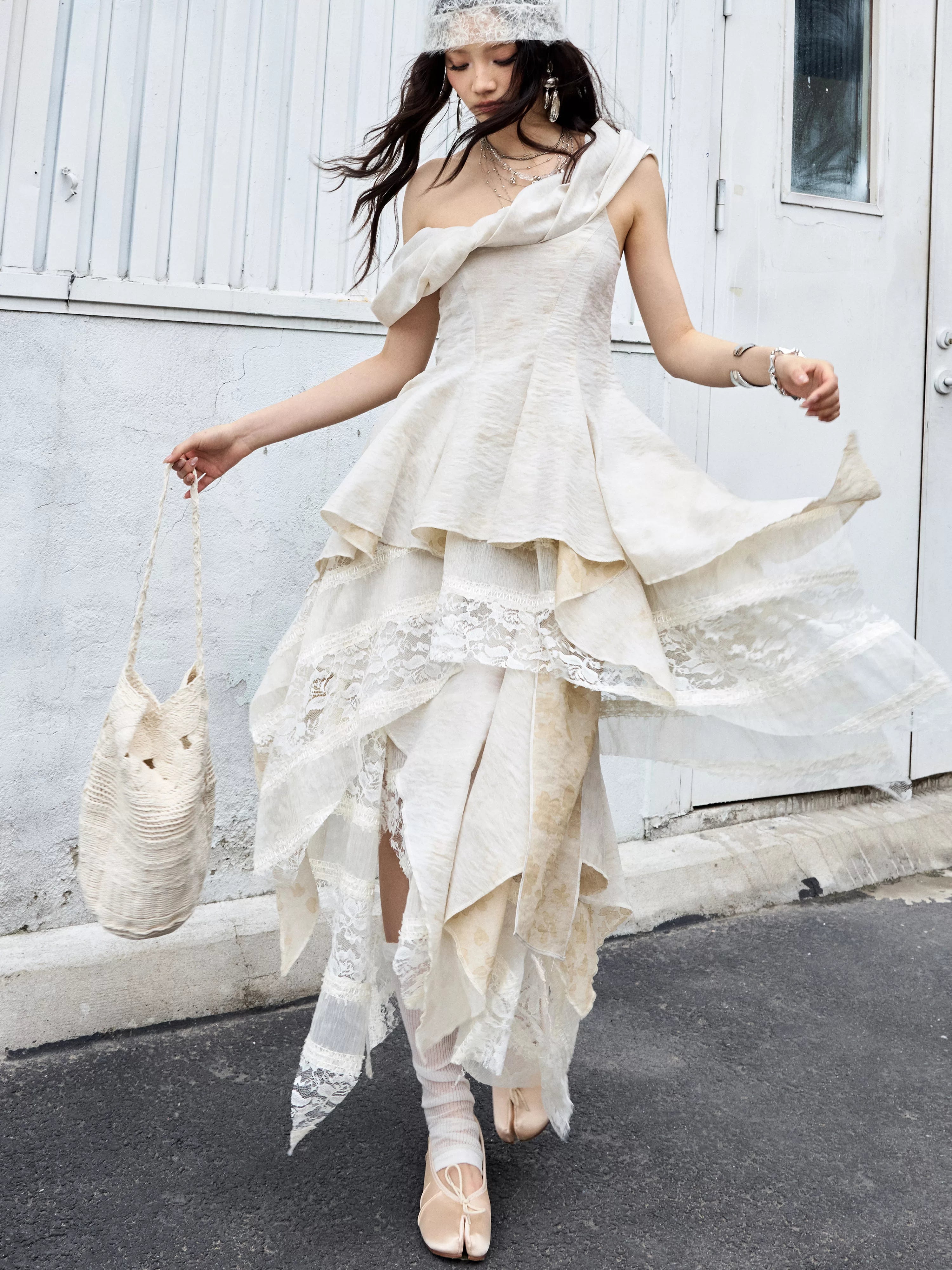 JNYLON Retro Twist-neck Two-piece Dress
