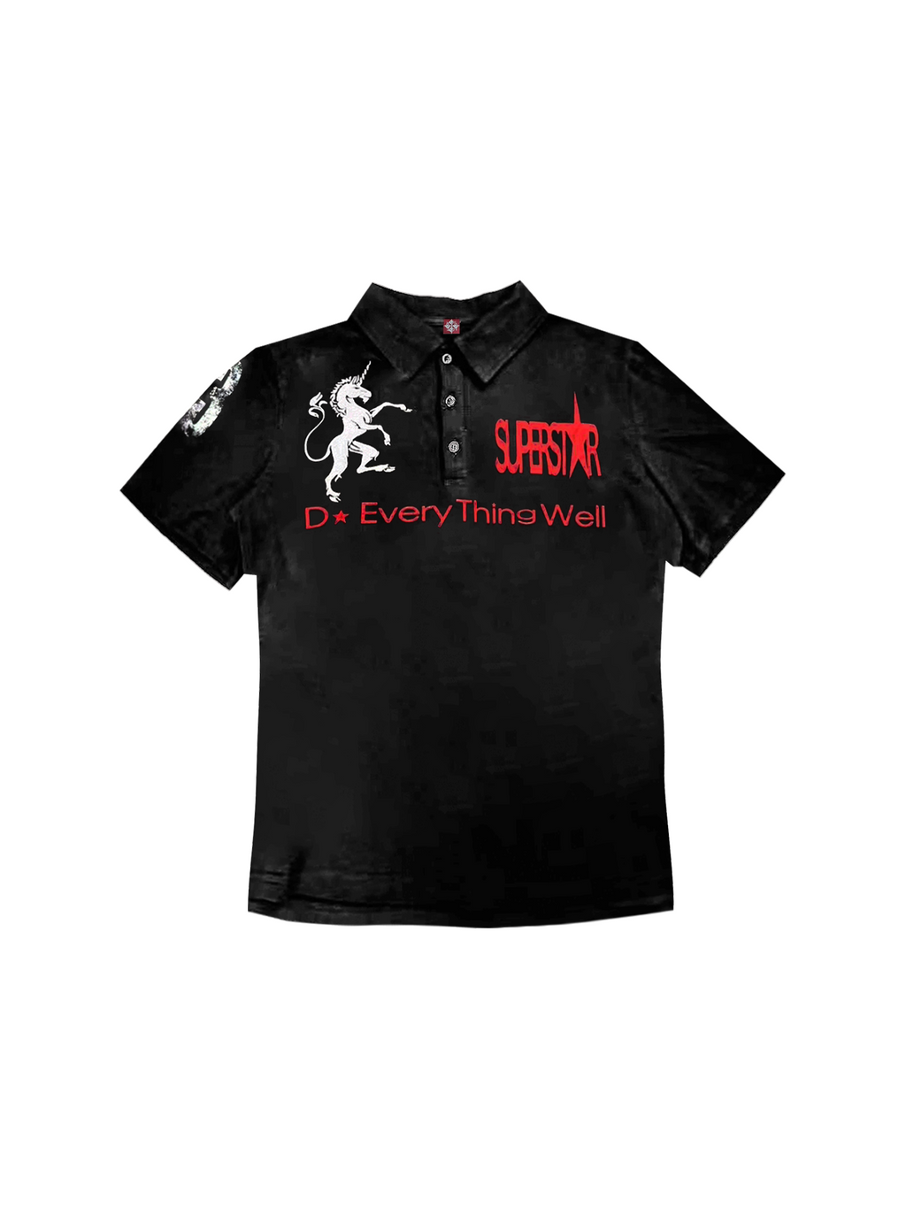 DETW Embroidered Printed Front Shoulder Thin Polo Shirt Tee
