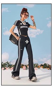 Zero Shoulder V-neck Printed Slim-fit Short Tee