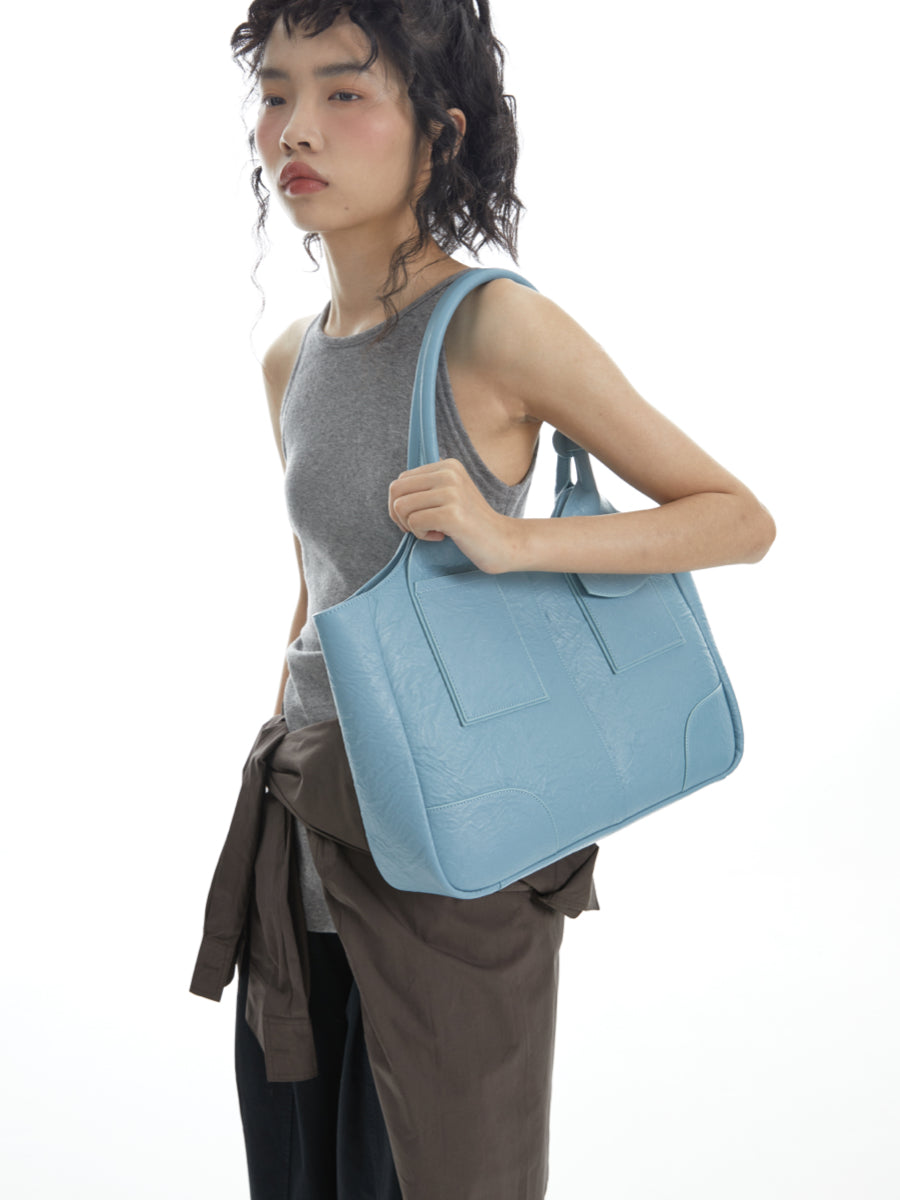 DirtySix Yuri Big Cow Split Leather Tote retro-patterned cowhide large-capacity Bag