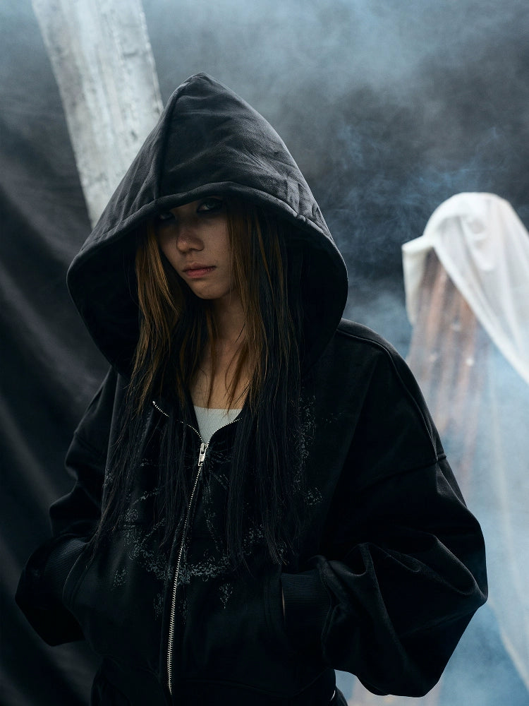 PAIKI Dark Wizard Hat Jacket Velvet Hooded Zip Sweater