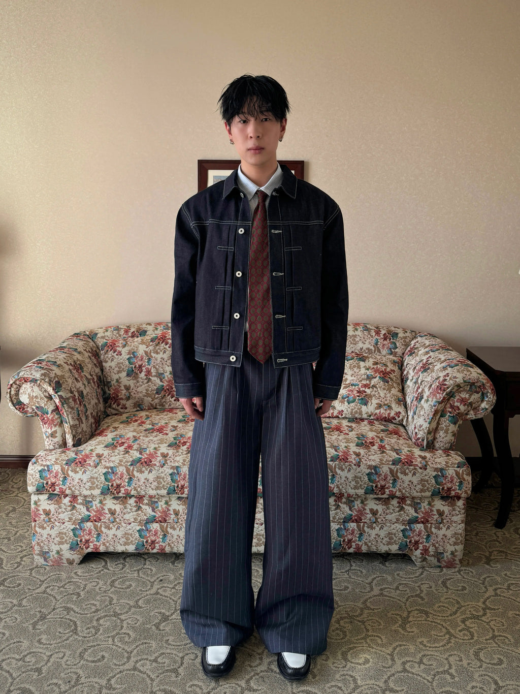 InsGale Scimitar Pleated Three-dimensional Wide-leg Striped Trousers
