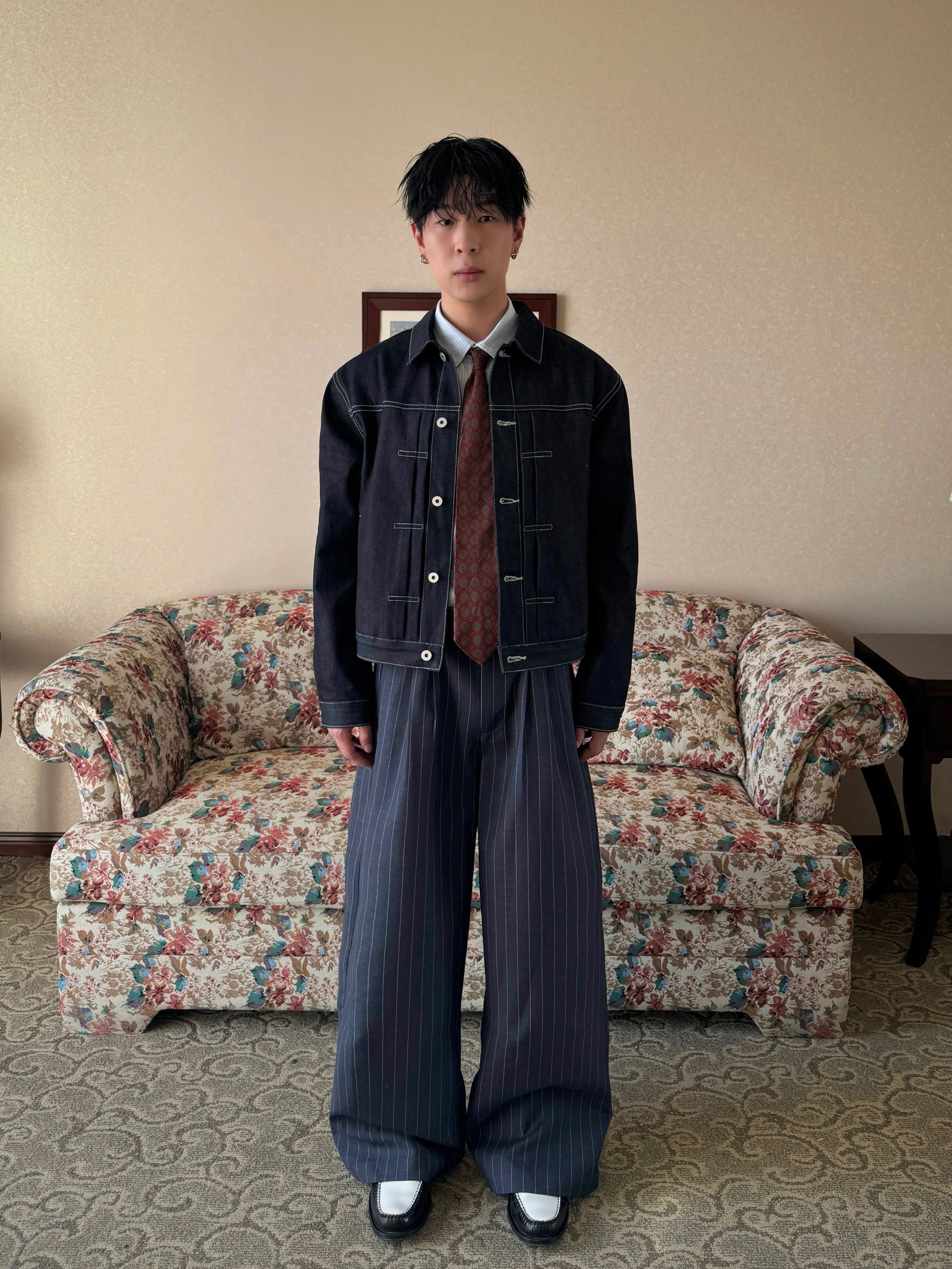 InsGale Scimitar Pleated Three-dimensional Wide-leg Striped Trousers