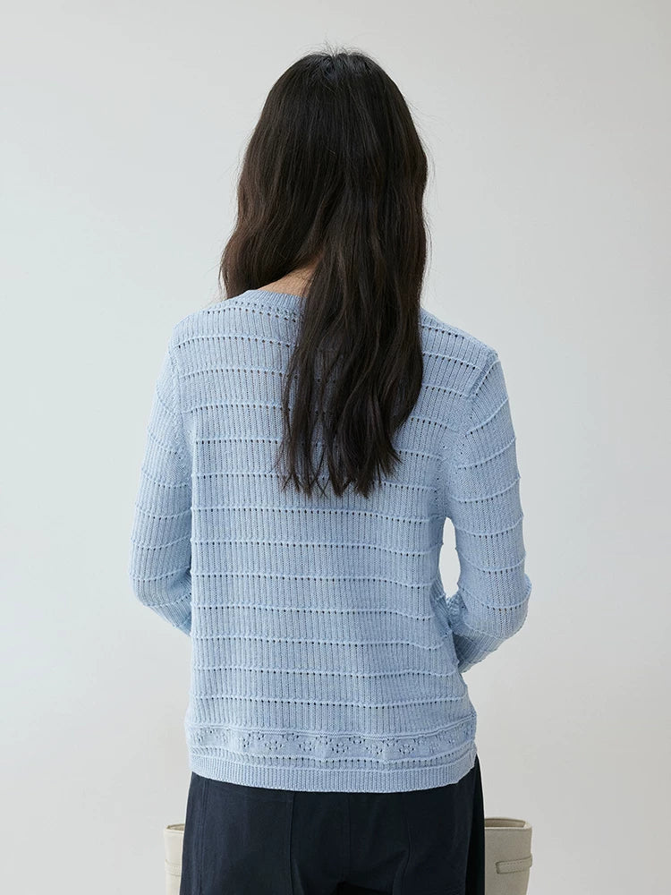 VOOE Strap-on Crew Neck Hollow Pullover Sweater