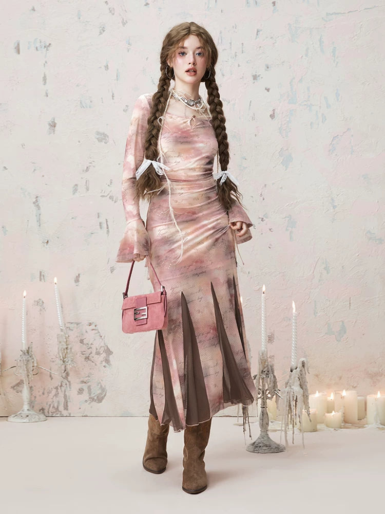 Imone High Waist Slim Pleated Fishtail Dress