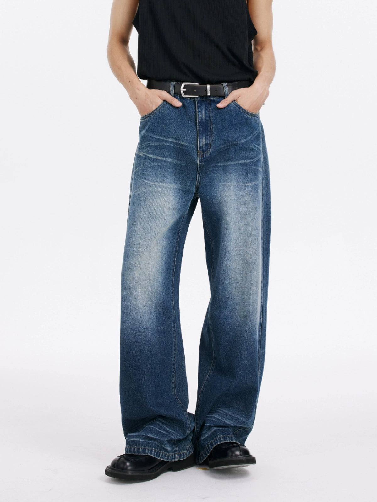 DIMC Washed Blue and White Striped Jeans