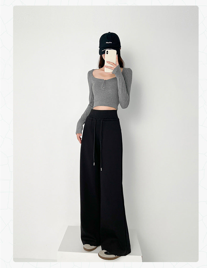 TIANQINGSE High-waisted Slim Straight Casual Wide-leg Sweatpants