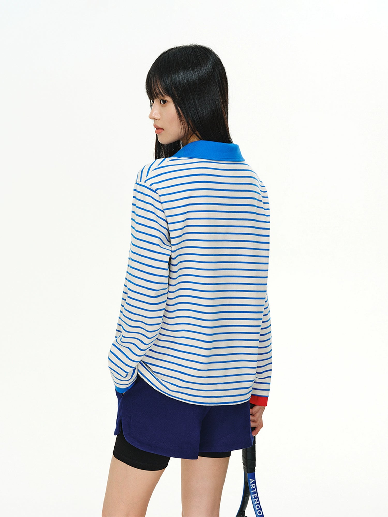 ATRY Striped Retro Loose Contrast Lapel Long Sleeve