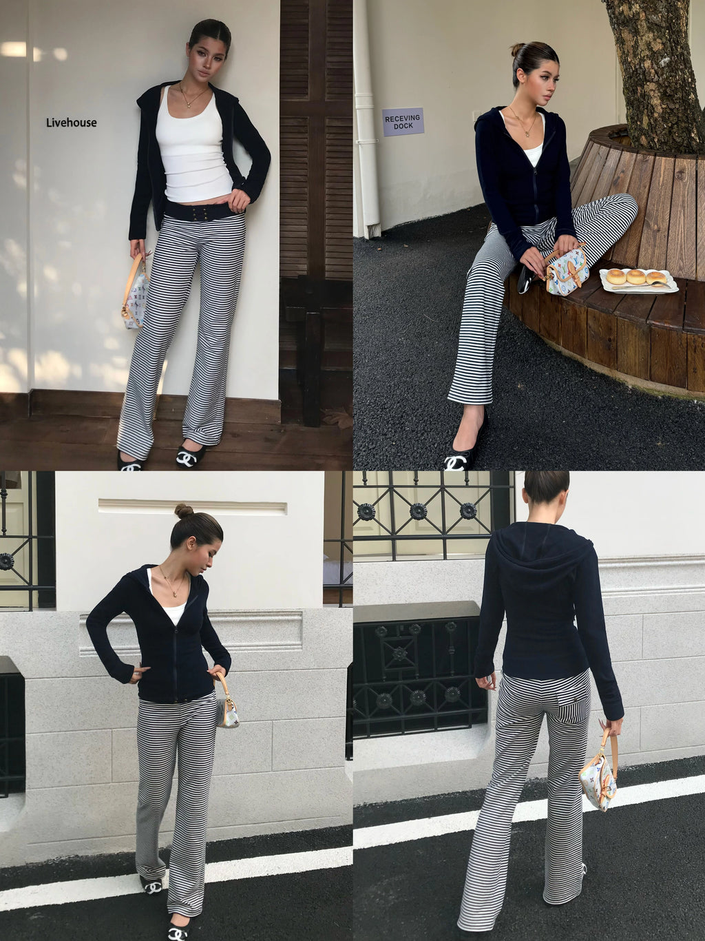 Audwyn Vintage Splicing Pocket Low Waist Straight Pants