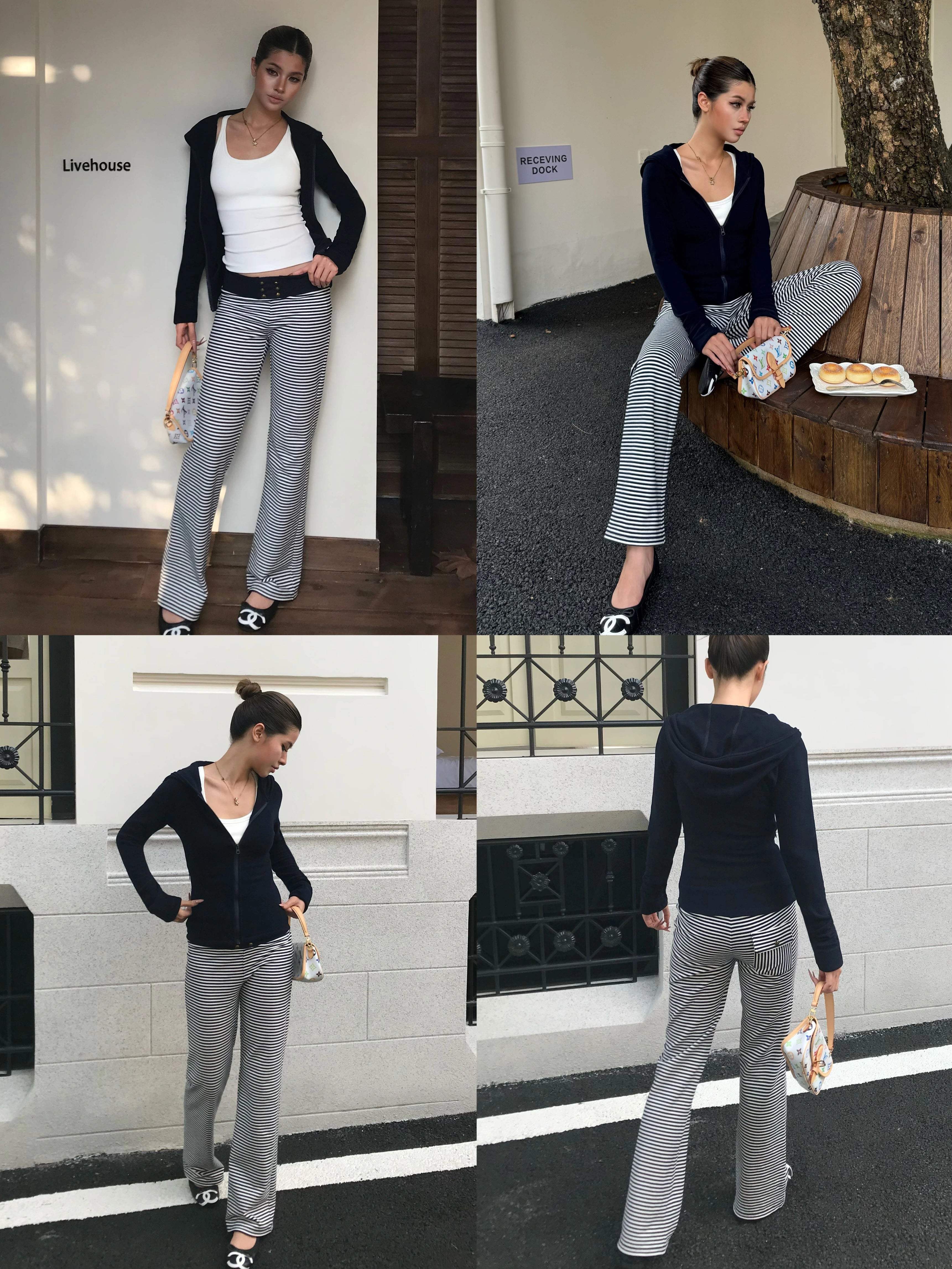 Audwyn Vintage Splicing Pocket Low Waist Straight Pants