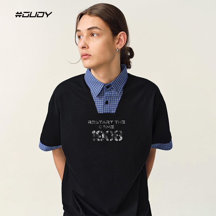 OVDY Retro Loose Contrasting Color Lapel Polo Shirt