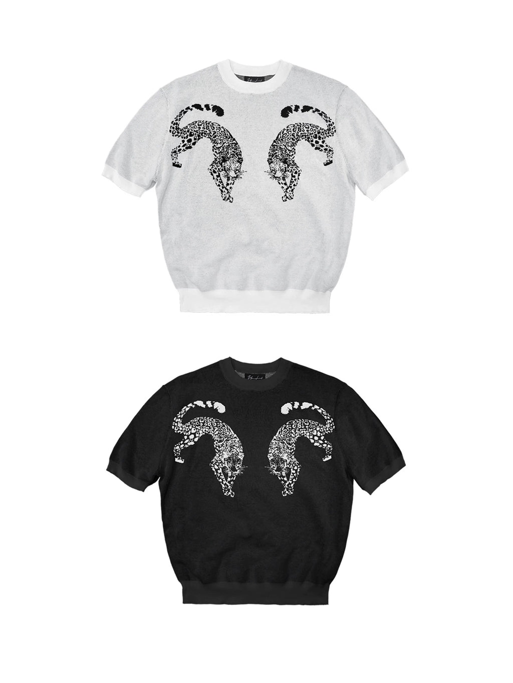 WANNA LAB Double Leopard Jacquard Pattern Knitted Tee